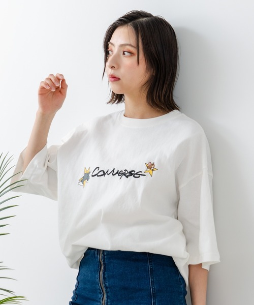 CONVERSE(コンバース)の「【CONVERSE/コンバース】×【TOM AND JERRY/トムとジェリー】ブランドロゴ 刺繍 オーバーサイズ Tシャツ(Tシャツ/カットソー・レディース・ブラック/ホワイト・LARGE/MEDIUM)」の8枚目の写真