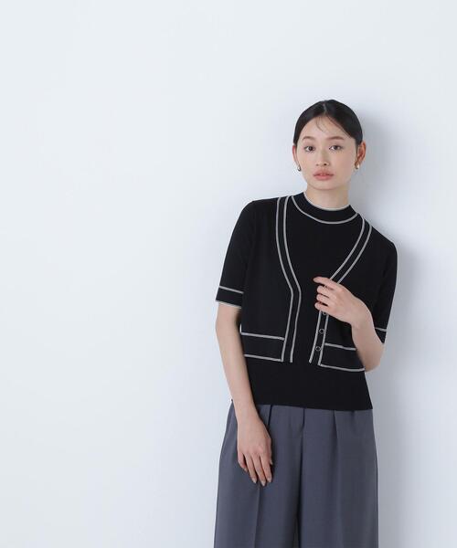 NATURAL BEAUTY BASIC（ナチュラルビューティーベーシック）の「◇ボトルネックバイカラーアンサンブル（カーディガン/ボレロ・レディース・ブラック系その他/ブルー系その他/ホワイト系その他・FREE）」の2枚目の写真