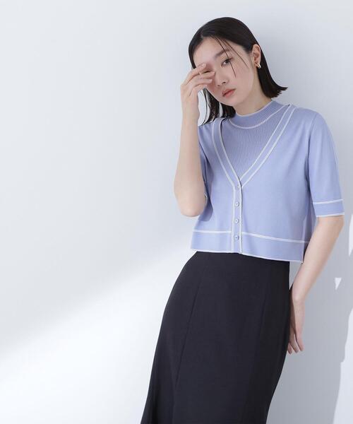 NATURAL BEAUTY BASIC（ナチュラルビューティーベーシック）の「◇ボトルネックバイカラーアンサンブル（カーディガン/ボレロ・レディース・ブラック系その他/ブルー系その他/ホワイト系その他・FREE）」の3枚目の写真