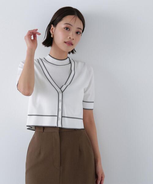 NATURAL BEAUTY BASIC（ナチュラルビューティーベーシック）の「◇ボトルネックバイカラーアンサンブル（カーディガン/ボレロ・レディース・ブラック系その他/ブルー系その他/ホワイト系その他・FREE）」の7枚目の写真