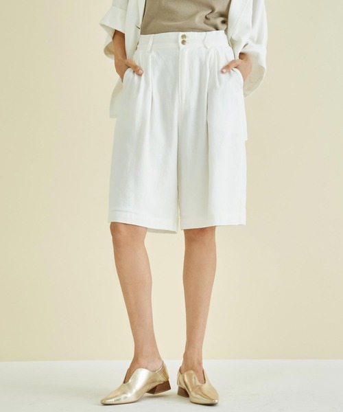 Settimissimo（セッティミッシモ）の「リネンミックスウエストタックキュロットパンツ（その他パンツ・レディース・オフホワイト/ブラウン・FREE）」の2枚目の写真