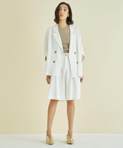 Settimissimo（セッティミッシモ）の「リネンミックスウエストタックキュロットパンツ（その他パンツ・レディース・オフホワイト/ブラウン・FREE）」の5枚目の写真