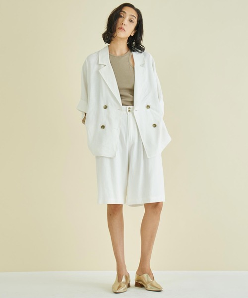 Settimissimo（セッティミッシモ）の「リネンミックスウエストタックキュロットパンツ（その他パンツ・レディース・オフホワイト/ブラウン・FREE）」の6枚目の写真