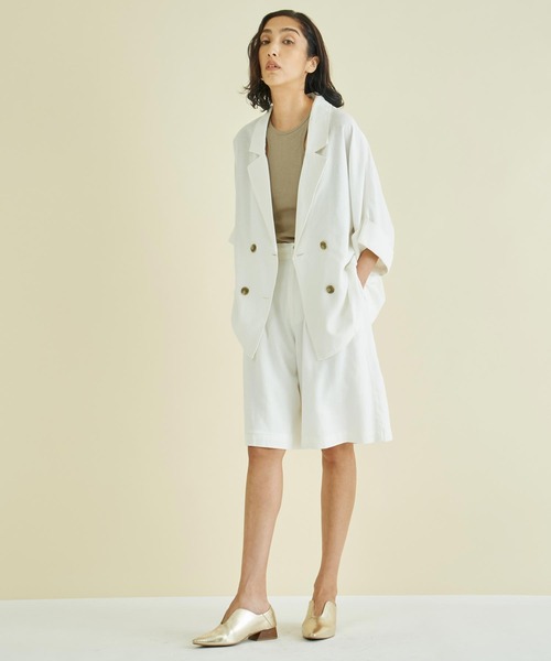 Settimissimo（セッティミッシモ）の「リネンミックスウエストタックキュロットパンツ（その他パンツ・レディース・オフホワイト/ブラウン・FREE）」の7枚目の写真