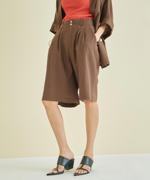 Settimissimo（セッティミッシモ）の「リネンミックスウエストタックキュロットパンツ（その他パンツ・レディース・オフホワイト/ブラウン・FREE）」の9枚目の写真