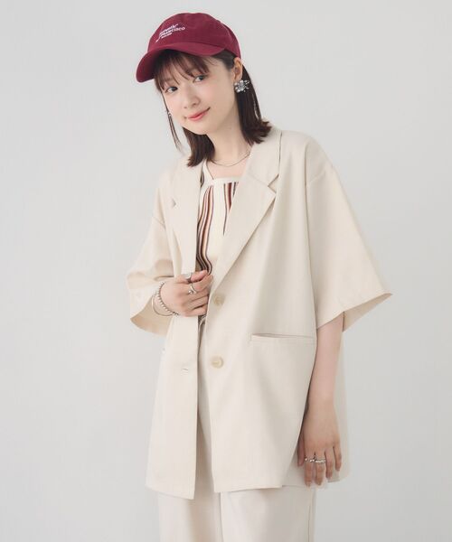 RETRO GIRL（レトロガール）の「半袖テーラードJK（テーラードジャケット・レディース・ナチュラル/ダークグレー/ベージュ・FREE）」の9枚目の写真