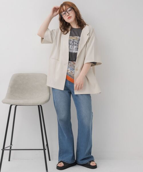 RETRO GIRL（レトロガール）の「半袖テーラードJK（テーラードジャケット・レディース・ナチュラル/ダークグレー/ベージュ・FREE）」の12枚目の写真