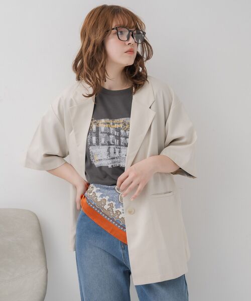 RETRO GIRL（レトロガール）の「半袖テーラードJK（テーラードジャケット・レディース・ナチュラル/ダークグレー/ベージュ・FREE）」の13枚目の写真