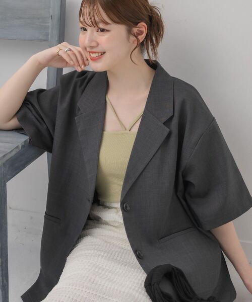 RETRO GIRL（レトロガール）の「半袖テーラードJK（テーラードジャケット・レディース・ナチュラル/ダークグレー/ベージュ・FREE）」の14枚目の写真