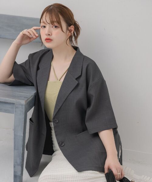 RETRO GIRL（レトロガール）の「半袖テーラードJK（テーラードジャケット・レディース・ナチュラル/ダークグレー/ベージュ・FREE）」の15枚目の写真