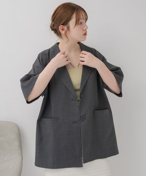 RETRO GIRL（レトロガール）の「半袖テーラードJK（テーラードジャケット・レディース・ナチュラル/ダークグレー/ベージュ・FREE）」の20枚目の写真