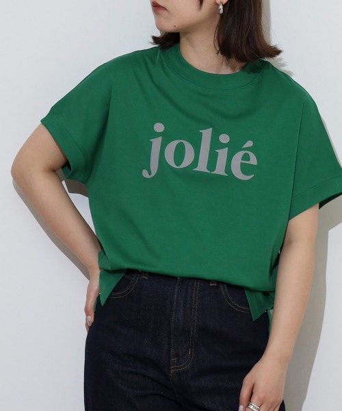 EGLANTINE(エグランティーヌ)の「EGLANTINE jolieロゴプリント半袖Tシャツ【日本製】(Tシャツ/カットソー・レディース・ブラック/オフホワイト/オレンジ/グリーン/シルバーグレー・40)」の4枚目の写真