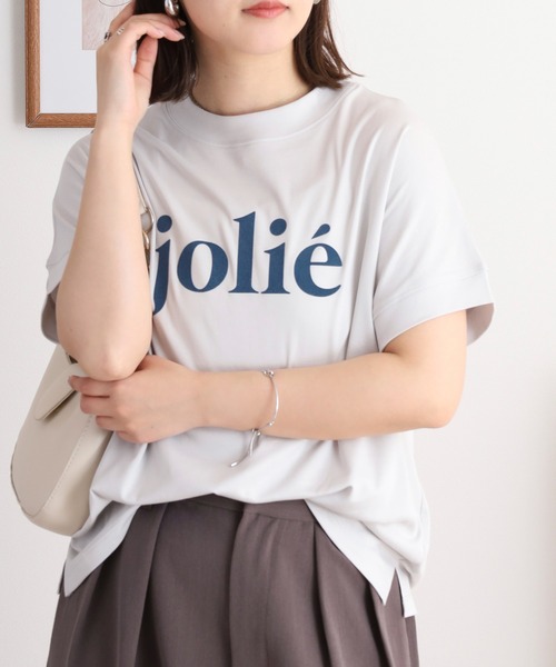 EGLANTINE(エグランティーヌ)の「EGLANTINE jolieロゴプリント半袖Tシャツ【日本製】(Tシャツ/カットソー・レディース・ブラック/オフホワイト/オレンジ/グリーン/シルバーグレー・40)」の3枚目の写真