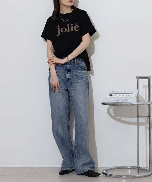 tシャツ EGLANTINE jolieロゴプリント半袖Tシャツ「日本製」 レディース エグランティーヌ EGLANTINE jolieロゴプリント半袖Tシャツ