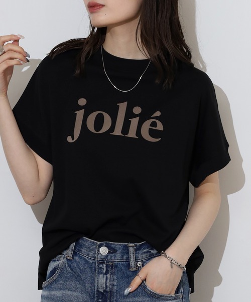 tシャツ EGLANTINE jolieロゴプリント半袖Tシャツ「日本製」 レディース セール】EGLANTINE jolieロゴプリント半袖Tシャツ【日本製】（T