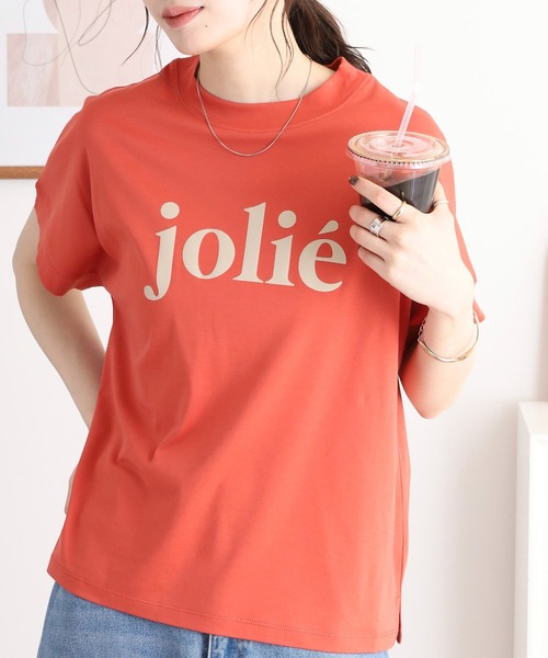 EGLANTINE(エグランティーヌ)の「EGLANTINE jolieロゴプリント半袖Tシャツ【日本製】(Tシャツ/カットソー・レディース・ブラック/オフホワイト/オレンジ/グリーン/シルバーグレー・40)」の6枚目の写真