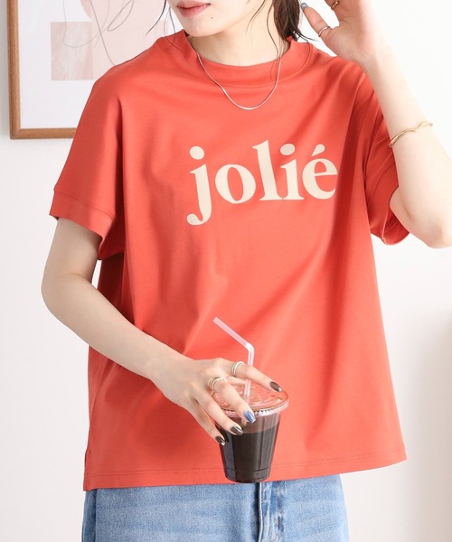 EGLANTINE(エグランティーヌ)の「EGLANTINE jolieロゴプリント半袖Tシャツ【日本製】(Tシャツ/カットソー・レディース・ブラック/オフホワイト/オレンジ/グリーン/シルバーグレー・40)」の7枚目の写真