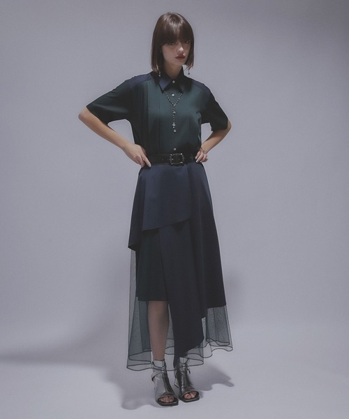 HARE(ハレ)の「ハイショクプリーツショートシャツ(HARE)(シャツ/ブラウス・レディース・ブラック/グリーン・FREE)」の7枚目の写真