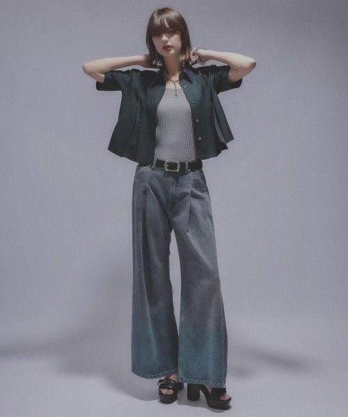 HARE(ハレ)の「ハイショクプリーツショートシャツ(HARE)(シャツ/ブラウス・レディース・ブラック/グリーン・FREE)」の8枚目の写真