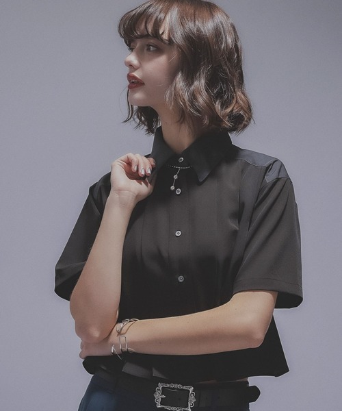 HARE(ハレ)の「ハイショクプリーツショートシャツ(HARE)(シャツ/ブラウス・レディース・ブラック/グリーン・FREE)」の11枚目の写真