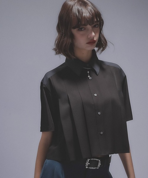 HARE(ハレ)の「ハイショクプリーツショートシャツ(HARE)(シャツ/ブラウス・レディース・ブラック/グリーン・FREE)」の12枚目の写真