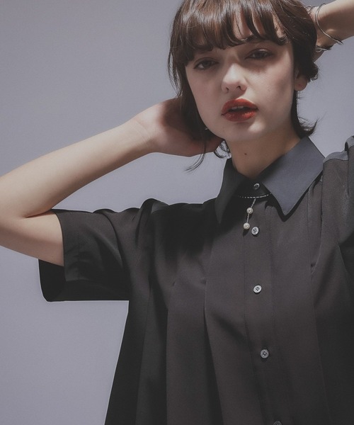 HARE(ハレ)の「ハイショクプリーツショートシャツ(HARE)(シャツ/ブラウス・レディース・ブラック/グリーン・FREE)」の13枚目の写真