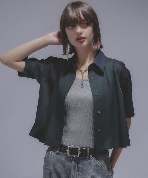 HARE(ハレ)の「ハイショクプリーツショートシャツ(HARE)(シャツ/ブラウス・レディース・ブラック/グリーン・FREE)」の16枚目の写真