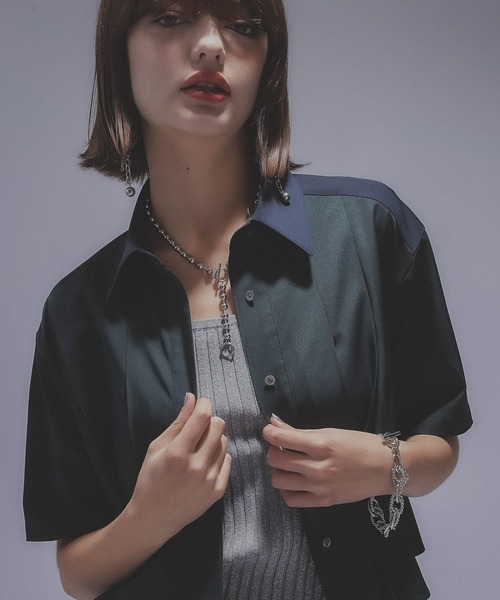 HARE(ハレ)の「ハイショクプリーツショートシャツ(HARE)(シャツ/ブラウス・レディース・ブラック/グリーン・FREE)」の18枚目の写真