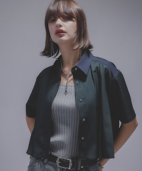 HARE(ハレ)の「ハイショクプリーツショートシャツ(HARE)(シャツ/ブラウス・レディース・ブラック/グリーン・FREE)」の19枚目の写真