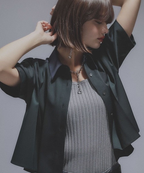 ブラウス シャツ ハイショクプリーツショートシャツ(HARE) レディース HARE ブラウス シャツ ハイショクプリーツショートシャツ(HARE