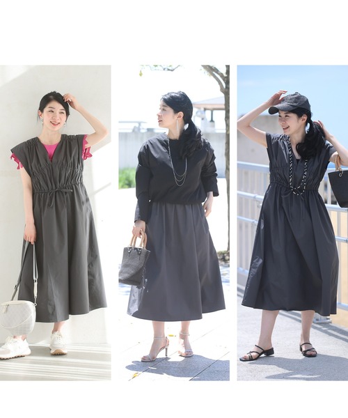 cawaii(カワイイ)の「汚れも水も弾く。太陽の下ハジける軽量ミディアムワンピース(ワンピース・レディース・チャコールグレー・FREE)」の13枚目の写真
