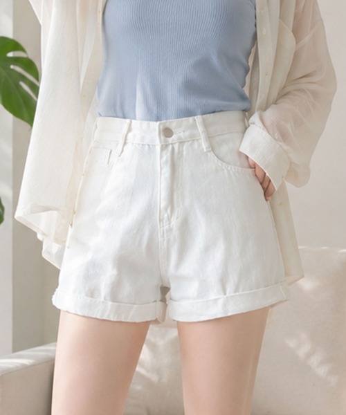 Dewlily(デューリリー)の「ヘルシーに着られて夏のレジャーにも活躍!デニム風ショートパンツ(その他パンツ・レディース・ライトブルー/ホワイト/ブラック/ブルー・M/L/XL)」の2枚目の写真