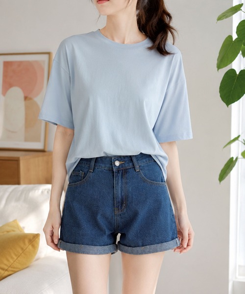 Dewlily(デューリリー)の「ヘルシーに着られて夏のレジャーにも活躍!デニム風ショートパンツ(その他パンツ・レディース・ライトブルー/ホワイト/ブラック/ブルー・M/L/XL)」の4枚目の写真