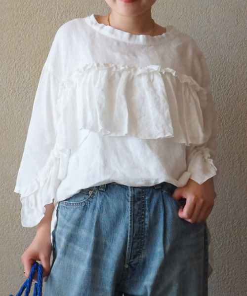 JOURNAL STANDARD LUXE(ジャーナルスタンダード ラックス)の「フレンチリネンキャンバス フリルプルブラウス(シャツ/ブラウス・レディース・ネイビー/ホワイト/ブラック・FREE)」の11枚目の写真