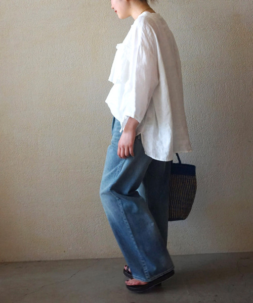 JOURNAL STANDARD LUXE(ジャーナルスタンダード ラックス)の「フレンチリネンキャンバス フリルプルブラウス(シャツ/ブラウス・レディース・ネイビー/ホワイト/ブラック・FREE)」の12枚目の写真