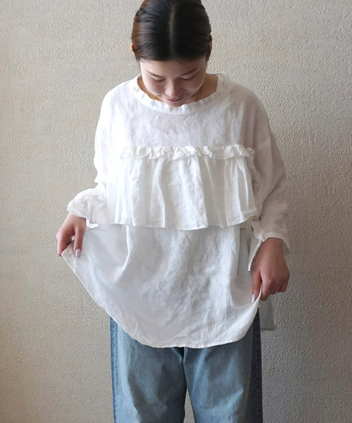 JOURNAL STANDARD LUXE(ジャーナルスタンダード ラックス)の「フレンチリネンキャンバス フリルプルブラウス(シャツ/ブラウス・レディース・ネイビー/ホワイト/ブラック・FREE)」の13枚目の写真