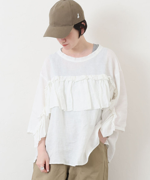 JOURNAL STANDARD LUXE(ジャーナルスタンダード ラックス)の「フレンチリネンキャンバス フリルプルブラウス(シャツ/ブラウス・レディース・ネイビー/ホワイト/ブラック・FREE)」の16枚目の写真