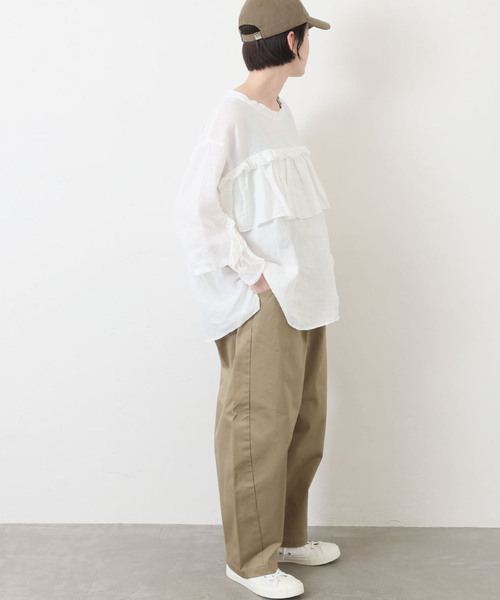 フレンチリネンキャンバス フリルプルブラウス（シャツ/ブラウス