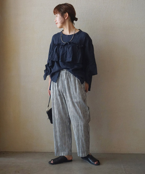 フレンチリネンキャンバス フリルプルブラウス（シャツ/ブラウス