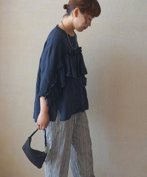 JOURNAL STANDARD LUXE(ジャーナルスタンダード ラックス)の「フレンチリネンキャンバス フリルプルブラウス(シャツ/ブラウス・レディース・ネイビー/ホワイト/ブラック・FREE)」の19枚目の写真