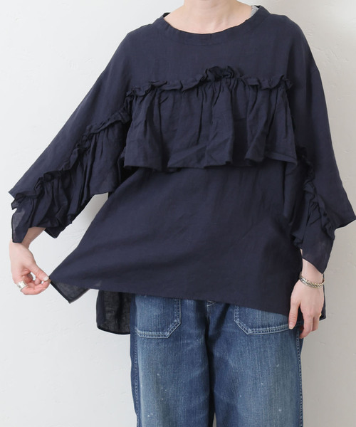 JOURNAL STANDARD LUXE(ジャーナルスタンダード ラックス)の「フレンチリネンキャンバス フリルプルブラウス(シャツ/ブラウス・レディース・ネイビー/ホワイト/ブラック・FREE)」の22枚目の写真