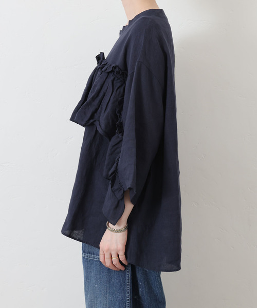 フレンチリネンキャンバス フリルプルブラウス（シャツ/ブラウス