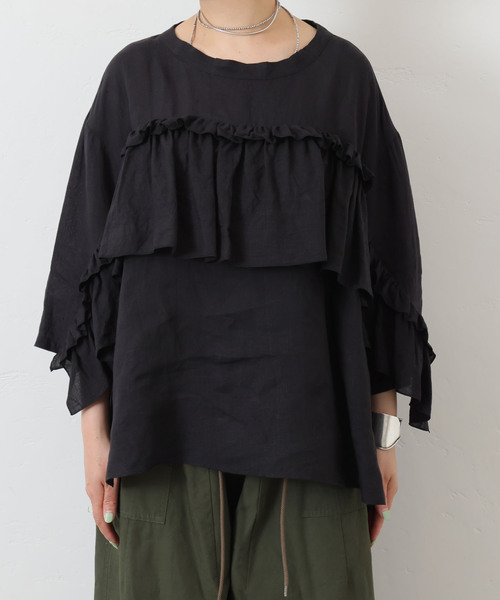 新品　希少　24AW ジャーナルスタンダードラックス　リファインフリルブラウス フレンチリネンフリルTOP（シャツ／ブラウス）｜journal