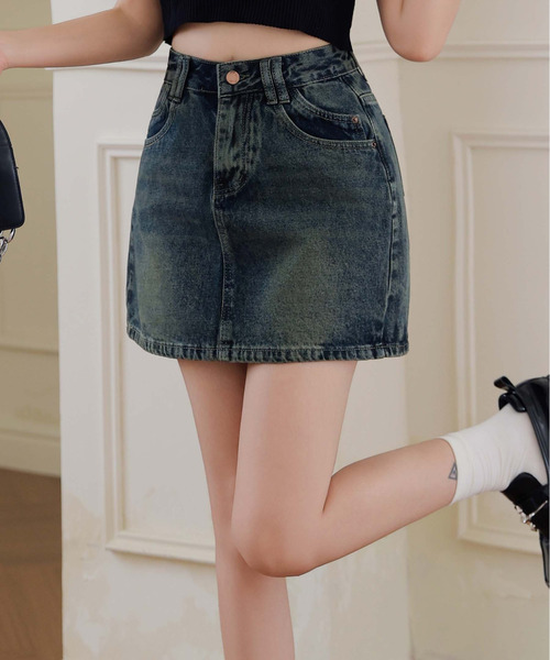 FINEnough（ファインナフ）の「デニムミニスカート/インパン付き（スカート・レディース・ブルー/インディゴブルー・M/S/L）」の2枚目の写真