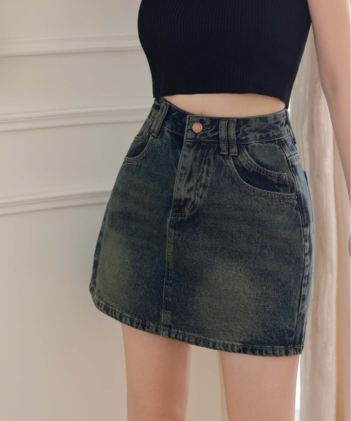 FINEnough（ファインナフ）の「デニムミニスカート/インパン付き（スカート・レディース・ブルー/インディゴブルー・M/S/L）」の17枚目の写真