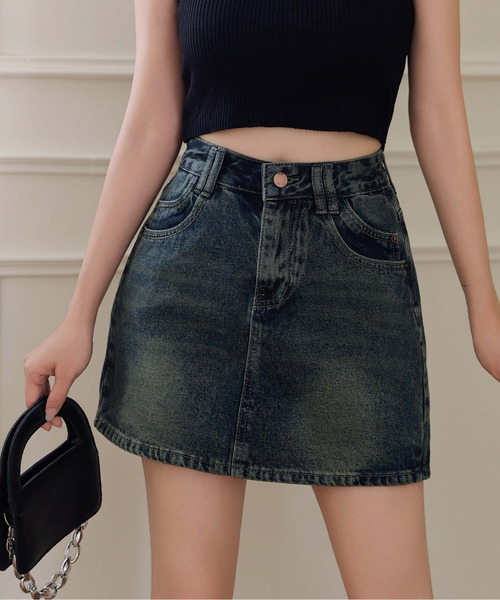 FINEnough（ファインナフ）の「デニムミニスカート/インパン付き（スカート・レディース・ブルー/インディゴブルー・M/S/L）」の14枚目の写真