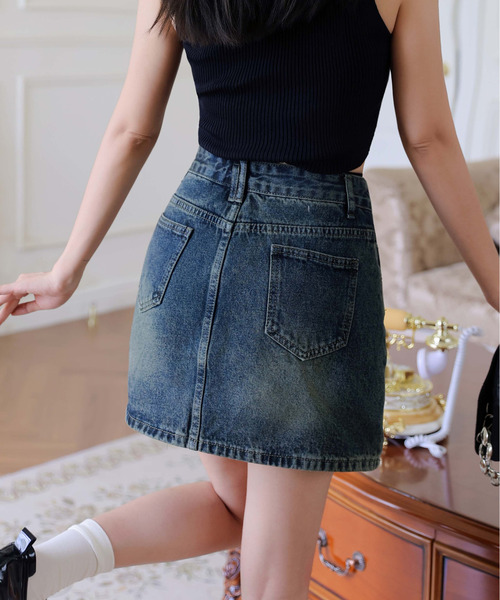 FINEnough（ファインナフ）の「デニムミニスカート/インパン付き（スカート・レディース・ブルー/インディゴブルー・M/S/L）」の16枚目の写真