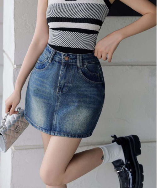 FINEnough（ファインナフ）の「デニムミニスカート/インパン付き（スカート・レディース・ブルー/インディゴブルー・M/S/L）」の10枚目の写真