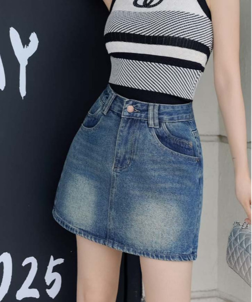 FINEnough（ファインナフ）の「デニムミニスカート/インパン付き（スカート・レディース・ブルー/インディゴブルー・M/S/L）」の7枚目の写真