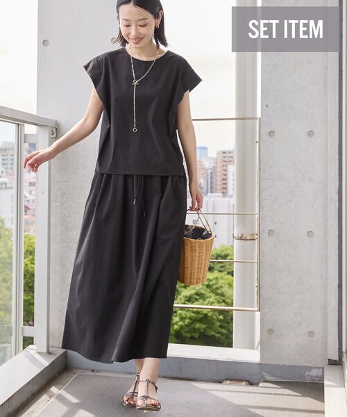 AMERICAN HOLIC（アメリカンホリック）の「【多機能】フレンチスリーブタックトップス＋ギャザースカート（SETアイテム）（その他トップス・レディース・ブラック/モカ/ネイビー・L/M）」の4枚目の写真